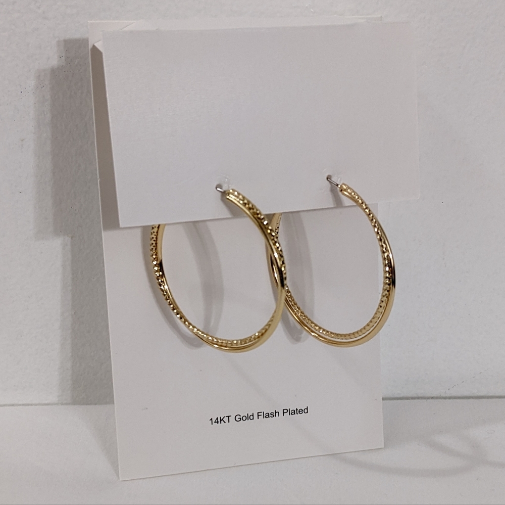 NEW 14K Gold Flash Plated Brass Twisted Hoop Earrings